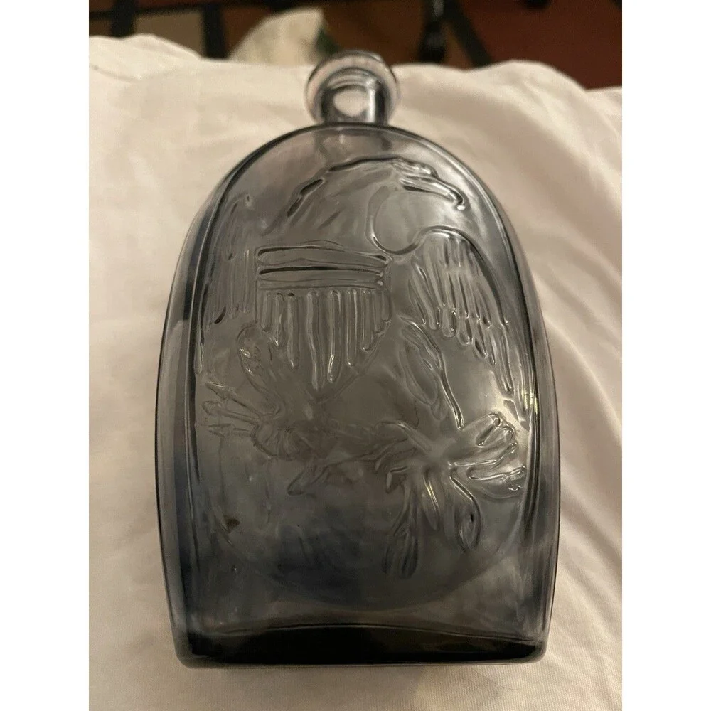 Vintage Woman And Eagle Historical Flask Smokey Gray Hue Color No Chips